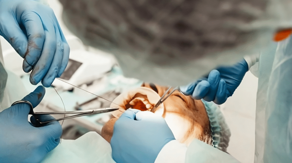 Хирургична интервенция в устната кухина – поставяне на шевове от дентален хирург