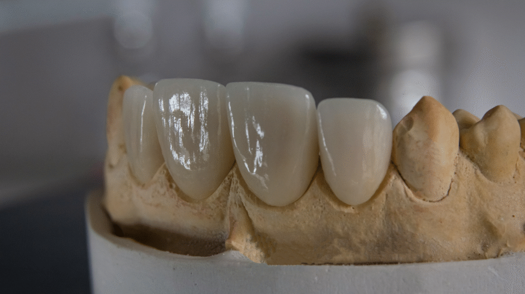 Зъботехнически модел с керамични корони – лабораторна изработка за протезиране