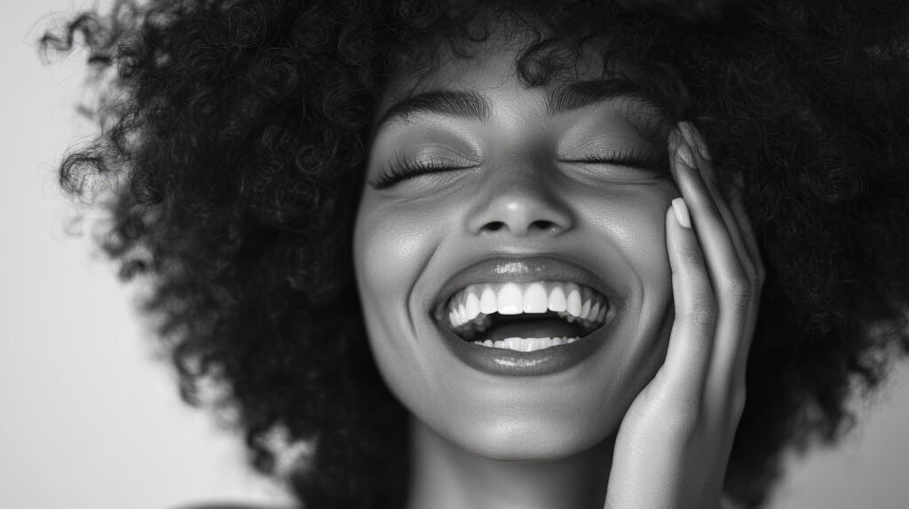 Жена с естествена и сияйна усмивка, символ на здрави и красиви зъби след естетично дентално лечение в клиника Aesthetico