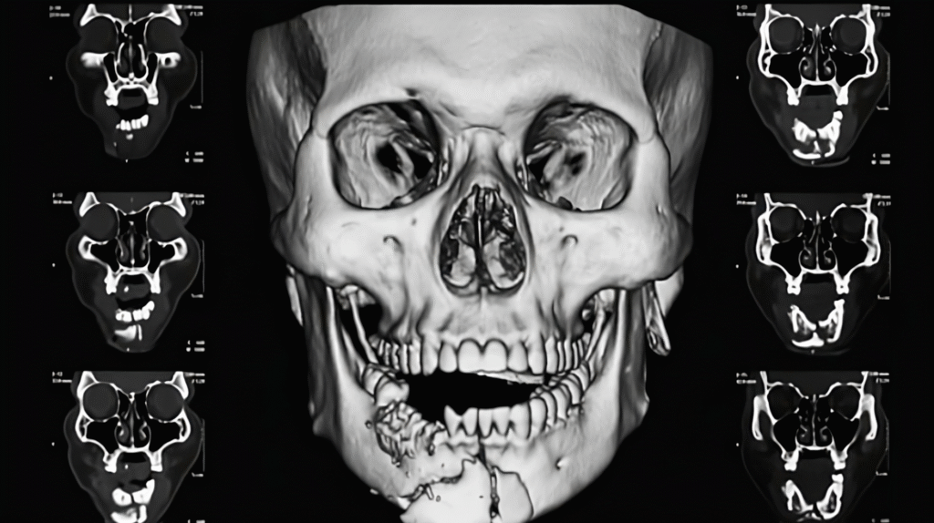 3D реконструкция на череп с фрактура на долната челюст – лицево-челюстна диагностика